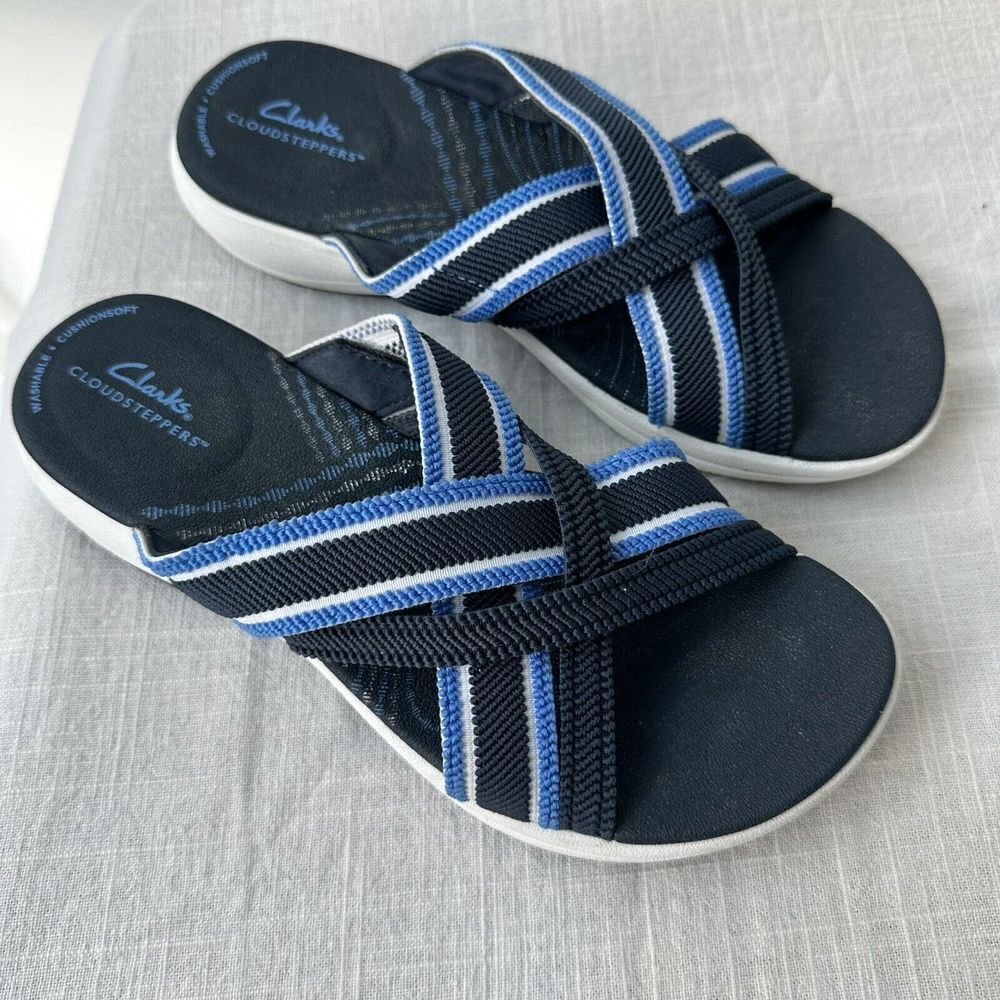 Clarks Cloudsteppers Women's Mire Isle Slide Sport Sandals US Size 6 Navy Blue - Picture 2 of 9